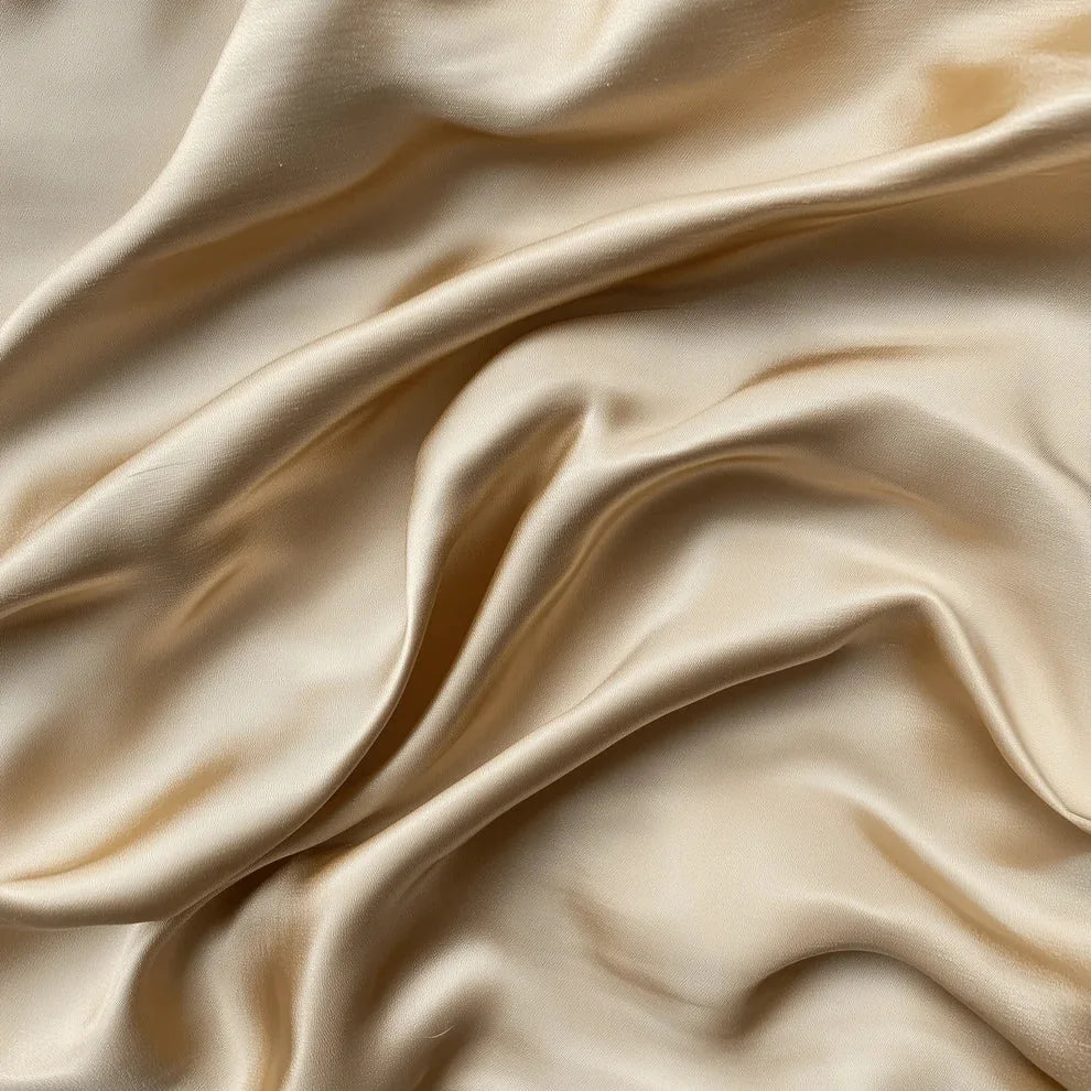 Close-up of the champagne satin fabric of the Billowy pillowcase