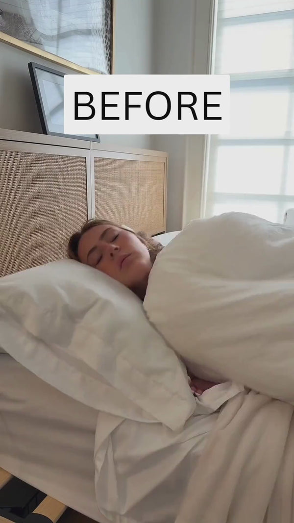 Before and after comparison of side sleeping on an ordinary pillow and the Billowy anti-wrinkle pillow